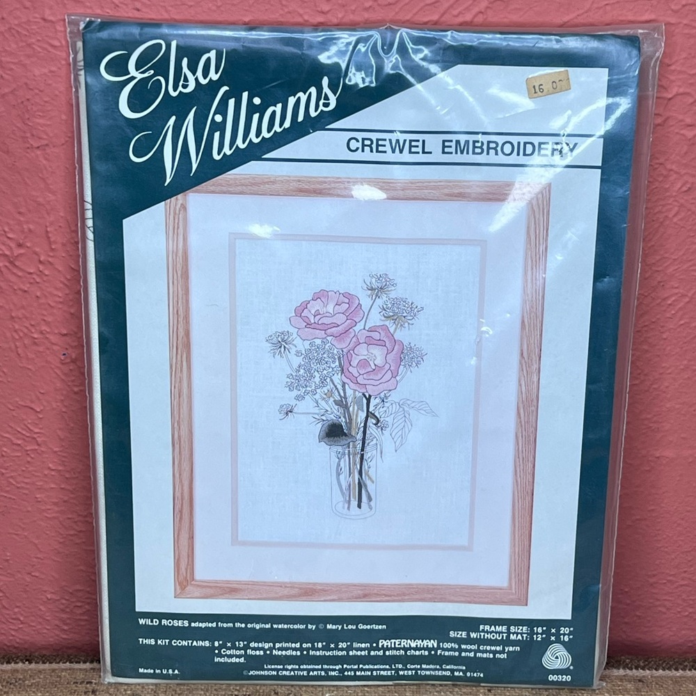 NWT Vintage Elsa Willia Crewel Embroidery Kit Wild Roses